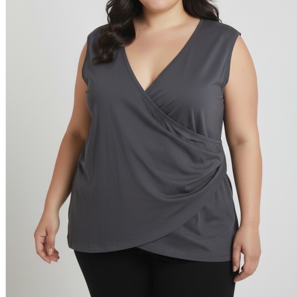 TRAVELSMITH Blue Cotton Modal Blend Cap Sleeve V Neck Top Plus Size 2X